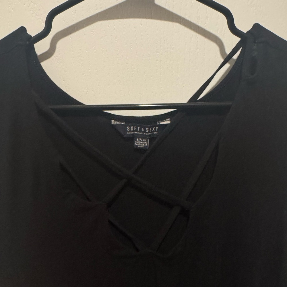 American Eagle Black Soft & Sexy Romper with Crisscross Detail